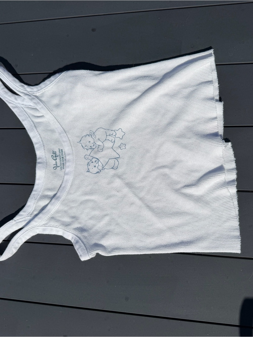 Brandy Melville White Ribbed Tank with Cute Character Line Art